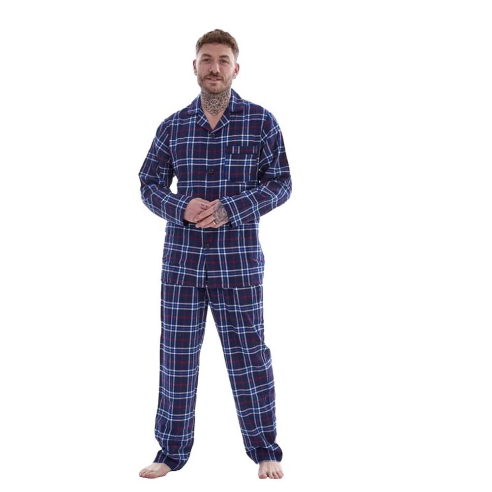 Keanu Mens Checked Brushed Long Pyjama Set / Blue/Red